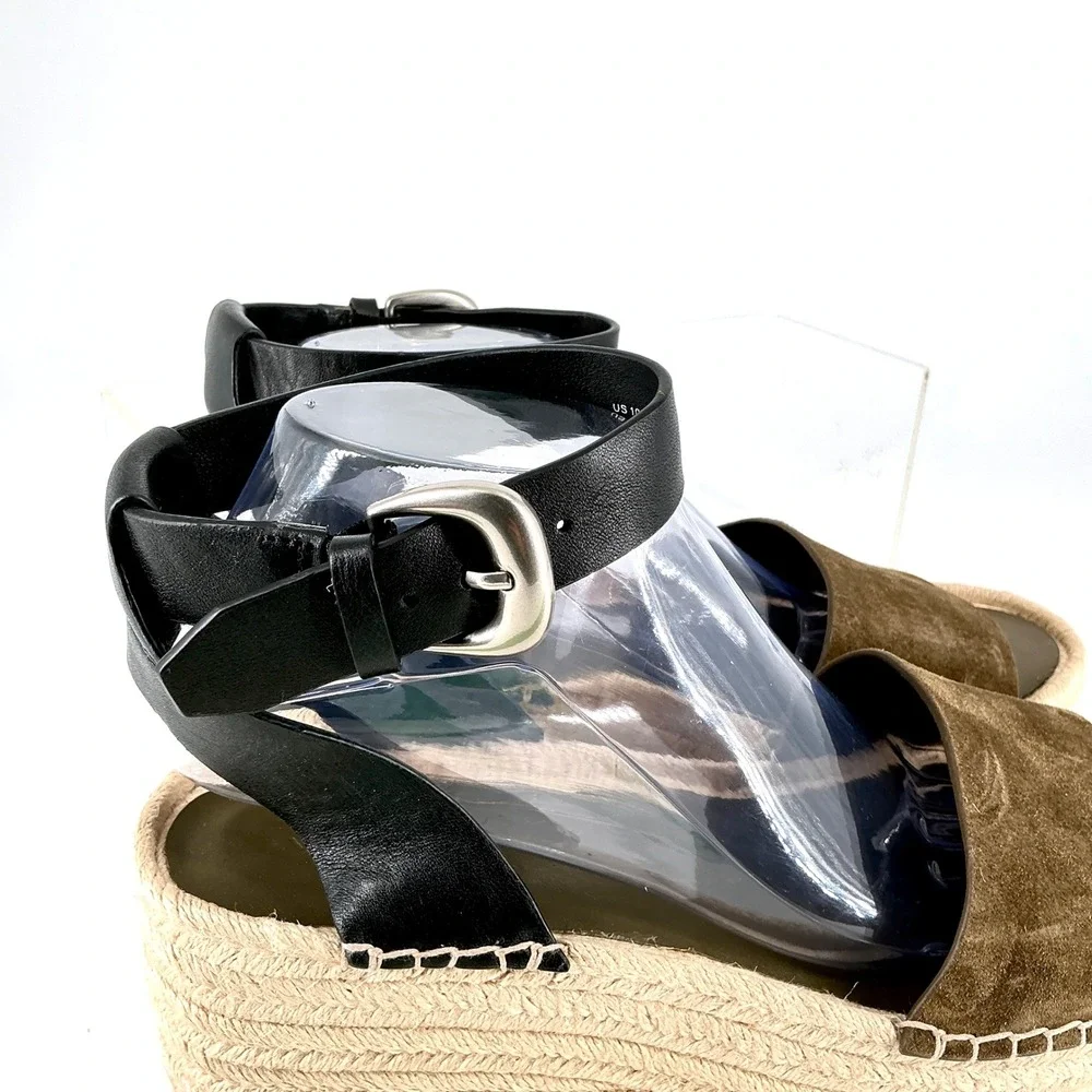 Vince Size 10 Olive Suede Black Leather Platform Espadrille NEW Sandals $330